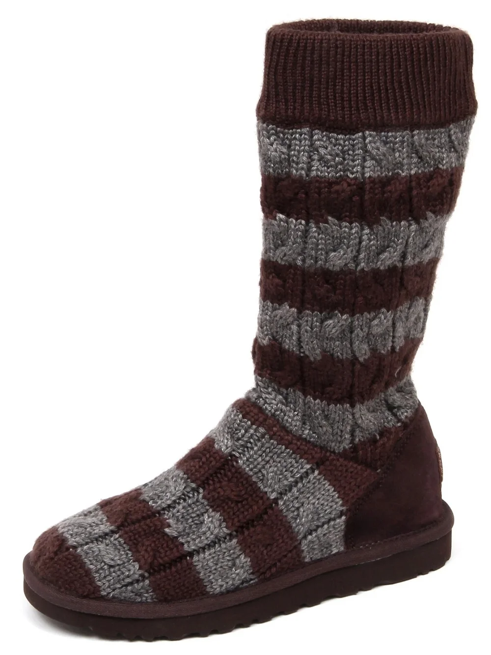 UGG Wool Suede Brown and Gray Striped Knit Winter Boots